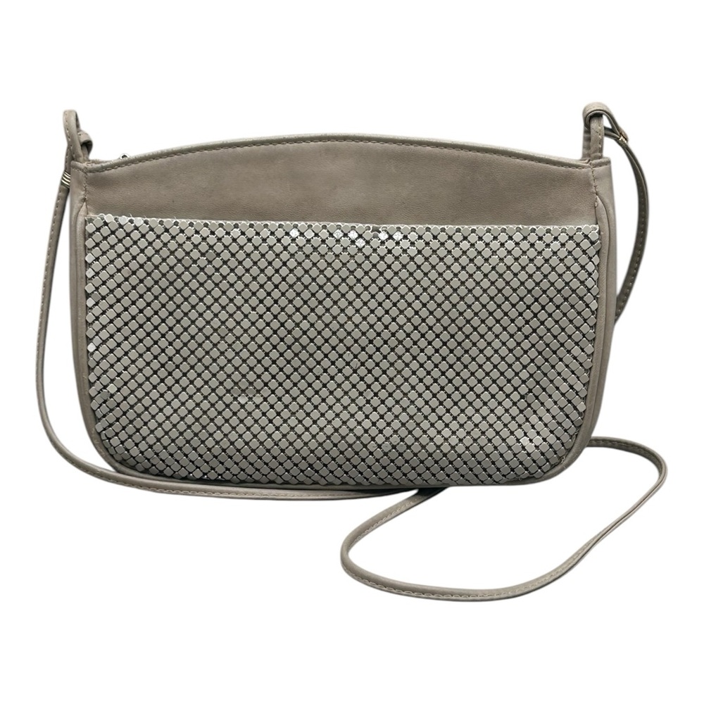 Vintage Whiting and Davis Tan Metal Mesh & Leather Purse Bag Handbag